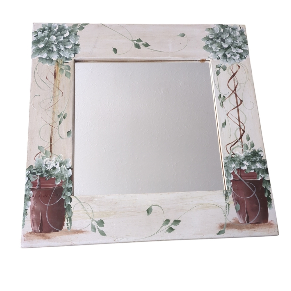 Floral Decorated Mirror with Green and Brown Accents